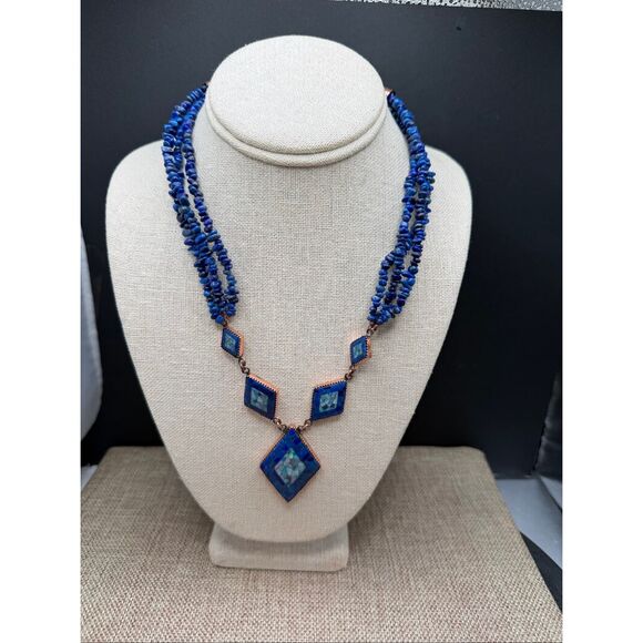 Jay King Desert Rose Trading Copper Lapis Mosaic Necklace Signed Excellent - Picture 9 of 9